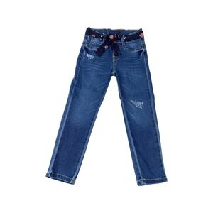Blue Distressed Denim Jeans with Straight Leg